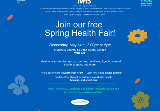Spring health fair poster about event on May 14th